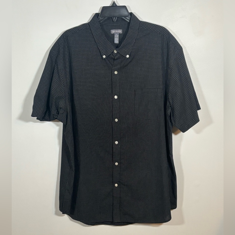 Van Heusen XXL Button Down Shirt Black Check Short Sleeve 18 18.5